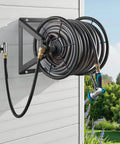 Wall Mounted Garden Hose Reel Holds 200 Feet Of 5/8 Inch Hose Heavy Duty Steel Outdoor Water Reel with brass fittings.