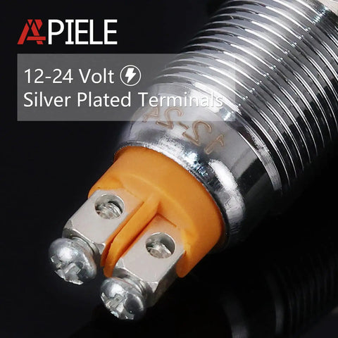 Multi Color 12mm Indicator Light Set With Waterproof IP67 Metal Housing, 12V AC DC LED Pilot Dash Lamps, Concave Head, High Brightness LEDs, Fits Cars Trucks Boats, Red Green Blue Yellow White, 5 Pack, silver plated terminals