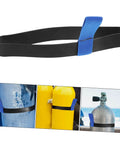 Versatile Scuba Tank Strap With Neoprene Belt For Easy Attachment And Secure Retention Of Decompression Tanks Lightweight Dive Gear Accessory For Underwater Adventures And Safety, shown securing various scuba tanks.