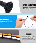 Heavy Duty Nylon Cable Zip Ties Set 2000 Pcs Assorted 4 Inch To 12 Inch Self Locking High Strength PA6 Non Toxic Black Indoor Outdoor Ties