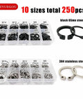 Pro Grade C Type External Circlip Kit 750 Pieces M6 To M15 For Shaft Bearings Locking Gears On Shafts Stainless Steel 304 container