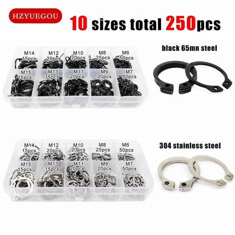 Pro Grade C Type External Circlip Kit 750 Pieces M6 To M15 For Shaft Bearings Locking Gears On Shafts Stainless Steel 304 container