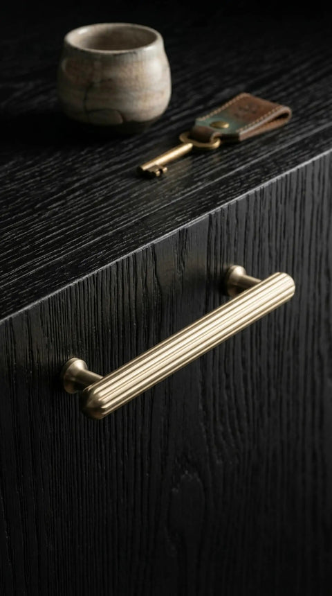 Six Pack Champagne Bronze Cabinet Pulls With Ribbed Knurl Texture And AntiFingerprint Finish Solid Zinc Alloy Kitchen Hardware For Cupboards And Dressers 5 Inch Center To Center Easy Grip Drawer Pulls.