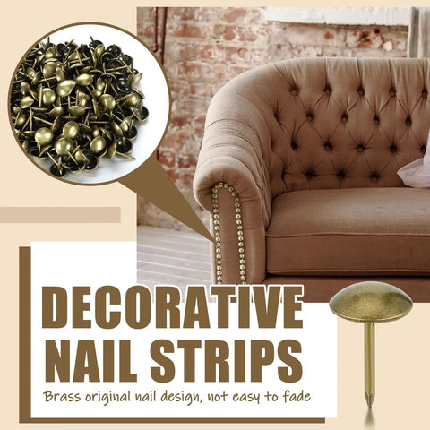 Rock Solid Brass Upholstery Tack Strips 10 Pack 32 Foot Decorative Nail Bands For Couch And Chair Reupholstering with brass nails.