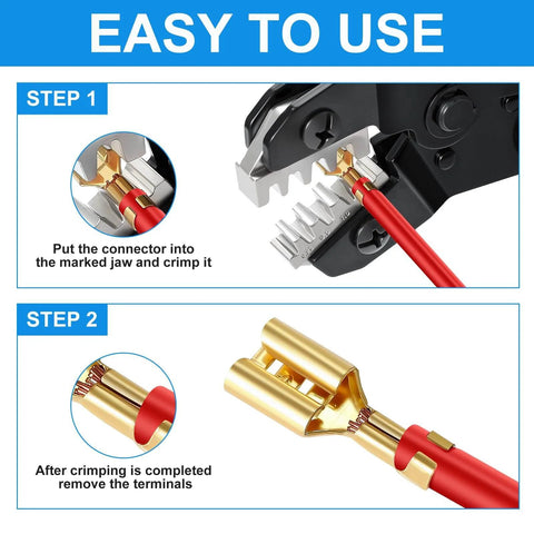 Tutorial for Six Piece Ratcheting Crimping Tool Set With Pro Grade Wire Crimper Jaws for Heat Shrink Terminals in use