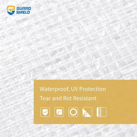 Close-up texture of Heavy Duty Clear White Tarp 12x20 Feet Waterproof Poly Cover For Greenhouse Outdoor Garden UV Resistant 10 Mil 3x3 Weave