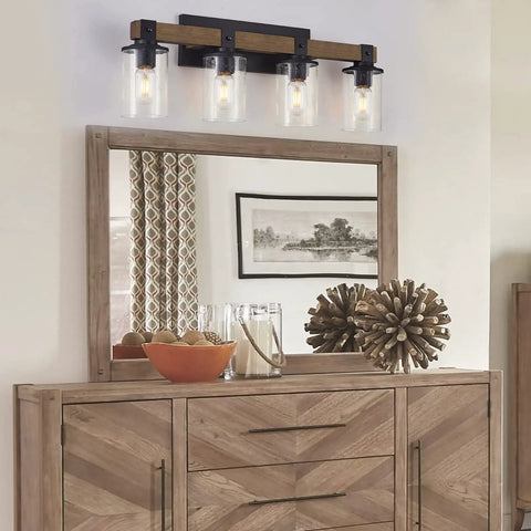Farmhouse Vanity Light Fixture Four Light With Seeded Glass Shades for Bathroom Hallway and Bedroom above dresser mirror