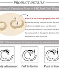 Six Pairs 14K Gold Plated Stud Earrings For Women With Hypoallergenic Cuff Cartilage Styles, Multi Piercing Friendly Dainty Stackable Set, Includes Tiny Hoops And Ball Earrings, Your Go To Gift Jewelry For Everyday Wear. Gold plated brass hoop detail