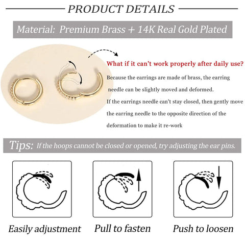 Six Pairs 14K Gold Plated Stud Earrings For Women With Hypoallergenic Cuff Cartilage Styles, Multi Piercing Friendly Dainty Stackable Set, Includes Tiny Hoops And Ball Earrings, Your Go To Gift Jewelry For Everyday Wear. Gold plated brass hoop detail