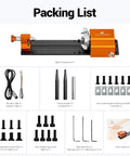 Packing list for Tight Grip 4th Axis Rotary Table for CNC Router Engraver including main components and tools.