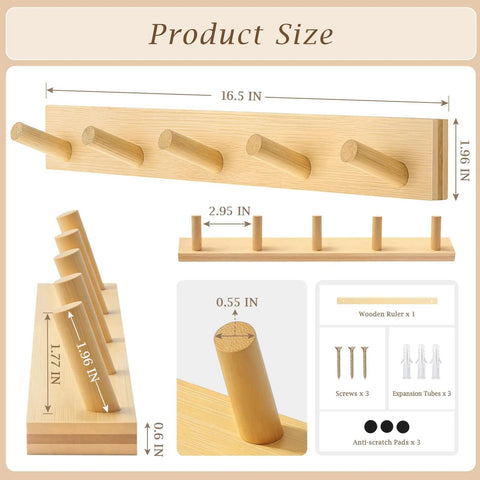Wall Mounted Wooden Coat Rack With Five Heavy Duty Hooks In Natural Bamboo Finish Sturdy Built To Last With Waterproof Coating Ideal For Entryway Hallway Living Room Decor