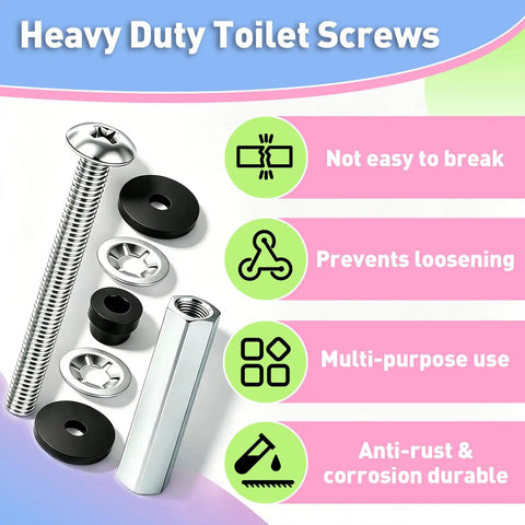 Get Ready For A Solid Fix With These Four Sets Of Heavy Duty Universal Toilet Seat Bolts Featuring 3 Inch 304 Stainless Steel Construction That Stops Leaks And Prevents Rust For A Super Durable And Leak Free Restroom Repair Job. 3-inch toilet seat bolt kit with washers and nut