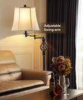 Dimmable LED Pharmacy Floor Lamp With Full Range Dimming For Living Room And Bedroom Adjustable Height Standing Lamp With 350 Degree Swing Arm For Maximum Flexibility And Easy Targeted Lighting next to sofa in living room