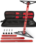 Built Tough Adjustable Aluminum Stair Tread Template Tool and Precision Angle Length Measuring Jig in red, measuring tool with storage case.