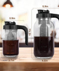 64 Oz Cold Brew Pitcher With Stainless Steel Filter And V Shaped Pour Spout, Beefy Glass Mason Jar With Lid And Cleaning Brush