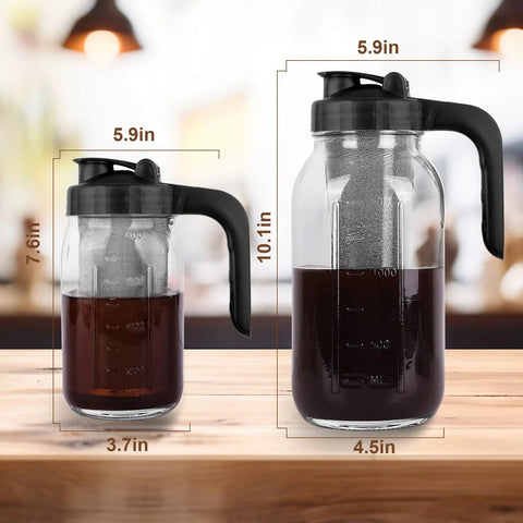 64 Oz Cold Brew Pitcher With Stainless Steel Filter And V Shaped Pour Spout, Beefy Glass Mason Jar With Lid And Cleaning Brush