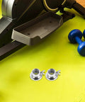 2 Pack Barbell Collar Screw Clamps No Slip Dumbbell Weight Clamps with Steel Lock Nuts on gym mat near equipment