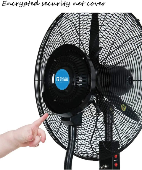Close-up of the Keep The Vibe Cool With This Quiet Oscillating Standing Fan Featuring A Built In Mist Sprayer and Three Speed Settings.