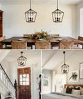 Dope Industrial Black Lantern Chandelier With Farmhouse Metal Cage, 4 Light Rustic Hanging Ceiling Fixture in dining and living room