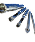 Glass Cutting Kit With Cutter And Drill Bits For Bottles Blocks And Quarter Plates shown with four metal drill bits.