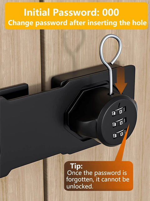 Keyless Cabinet Lock With 3-Digit Password, No Keys Needed, Bifold Door Lock For Cabinets And Drawers, black lock on wood door