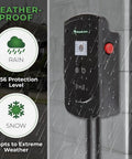 Hassle Free Level Two EV Charger 80Amp 18.5 Ft Cord Plug And Play Home Charging Station 22Kw shown with weatherproof features and IP56 rating.