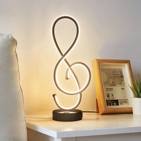 Dope Musical Note Modern Table Lamp With USB Port LED Bedside Nightstand Light Touch Dimmable Stepless Control Black Matte