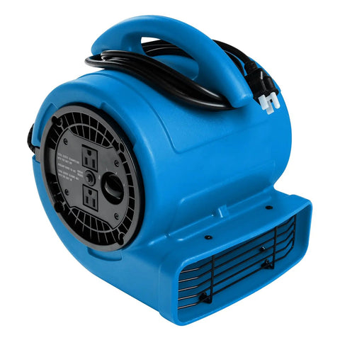 Blue High Velocity Air Mover Blower Fan for drying floors and carpets 800 CFM 1/5 HP three speed dual outlet compact design with 10 foot cord