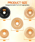 5 Piece Wood Carving Disc Set For Angle Grinder With 4 Inch And 4.5 Inch Attachments, showing product size and disc design