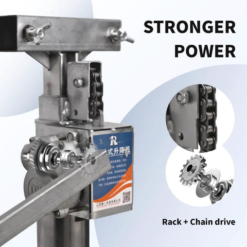 Heavy Duty Cabinet Lift Jack Tool 440 Lbs Capacity Adjustable Third Hand Support System showing rack and chain drive mechanism.