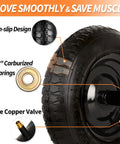 Go-To Universal 14.5 Inch Wheelbarrow Tire 3.50-8 With 6 Inch Centered Hub And Five Eighths Inch Axle Bore Hole with labels