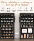 Knock Out Closet Chaos With This 10 Tier Tall Shoe Rack Featuring Dustproof Covers that Stores 40 Pairs Of Sneakers And Boots in a modular design.