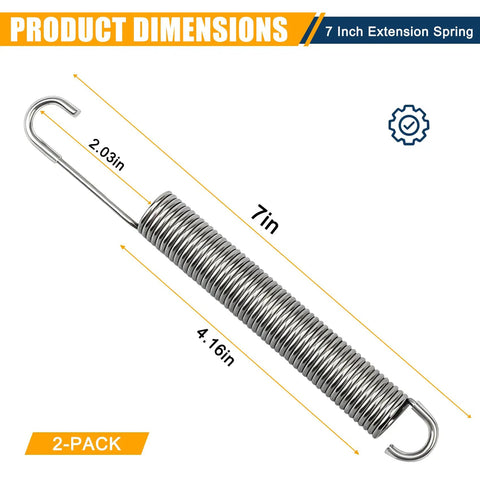 2 Pack Heavy Duty 7 Inch Recliner Tension Springs For Sofa Chair Mechanism Replacement Featuring Smooth Glide Motion And No Sweat Setup For Rock Solid Couch Comfort, showing dimensions.