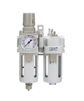 Workhorse Piggyback Half Inch NPT Air Filter Regulator Lubricator Combo With Gauge Manual Drain