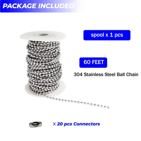 60 Ft Ball Bead Chain Size 10 In 304 Stainless Steel Heavy Duty Bead Chain With 20 Connectors spool for various uses