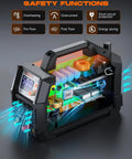 Dual Voltage Plasma Cutter 50 Amp For Home Workshop 110 to 220 Volt With Three Quarter Inch Cutting Capacity And One Half Inch Clean Cut LCD Display Non Touch Pilot Arc 2T 4T Cutting Modes showing internal components.