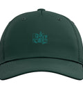 Cool Dark Green Vise Gauge Square Machinist Hat For Men, Adjustable Five Panel Structured Baseball Cap front view with logo.