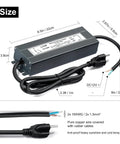Heavy Duty Low Voltage Transformer 200W IP67 Waterproof LED Driver Power Supply 90-130V AC To 12V DC 16.7A with plug and cords