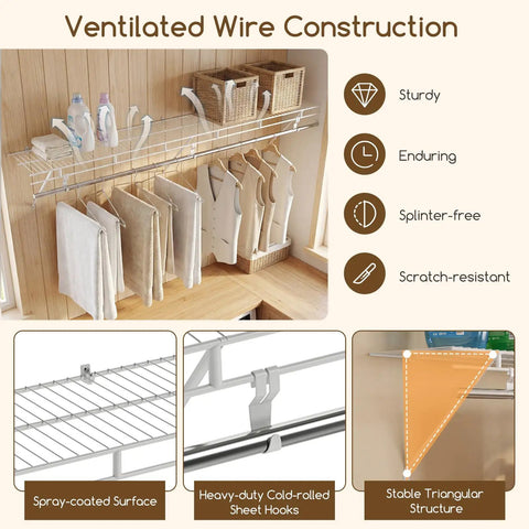 Kick Floor Clutter To The Curb With These Heavy Duty Wall Mounted Closet Shelves Featuring A Ventilated Metal Wire Rack And Sturdy Hanging Rod For Seamless Vertical Organization Setup