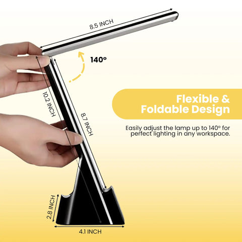 7 In 1 Desk Lamp With 10W Wireless Charging Pad And Clock Dimmable LED Light With USB Charging Alarm Smart Display Space Saving Design Ideal For Home Office For Everyday Home Office Use, flexible foldable design with size illustration