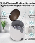 Compact Mini Countertop Washer With Spinning Dehydration Basket And Sanitary Blue Light Mode For Undies Socks And Baby Clothes Delivers Big Time Fresh Results While Making Laundry Day Hella Easy And Completely Hassle Free, showing 13L machine with lid open.