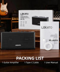 Portable Mini Guitar Amplifier With Clean And Distortion Channels 5W Rechargeable Bluetooth Practice Amp For Electric Bass Small Yet Loud With Dope Tones For Daily Jams shown with packing list