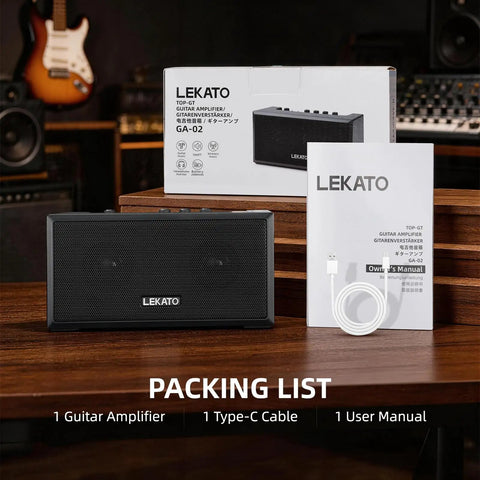 Portable Mini Guitar Amplifier With Clean And Distortion Channels 5W Rechargeable Bluetooth Practice Amp For Electric Bass Small Yet Loud With Dope Tones For Daily Jams shown with packing list