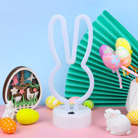 Bunny Shape LED Neon Sign Totally Lit For Easter Rooms Colorful Rabbit Neon Lights USB Or Battery Powered Night Light With Base
