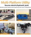 Universal Trailer Tongue Jack Relocation Kit With Bolt On Bracket For 3 Bolt And A Frame Jacks No Weld Install Tailgate Clearance Heavy Duty Powder Coated Mounting Kit For RVs Boats And Trailers shown on various trailer types.
