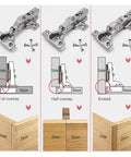 Door Stay Hinges With No Slam Soft Close Mini Hydraulic Damper For Small Cabinets And Thin Doors, 90 Degree Inset, 29mm Cup Hinge diagrams