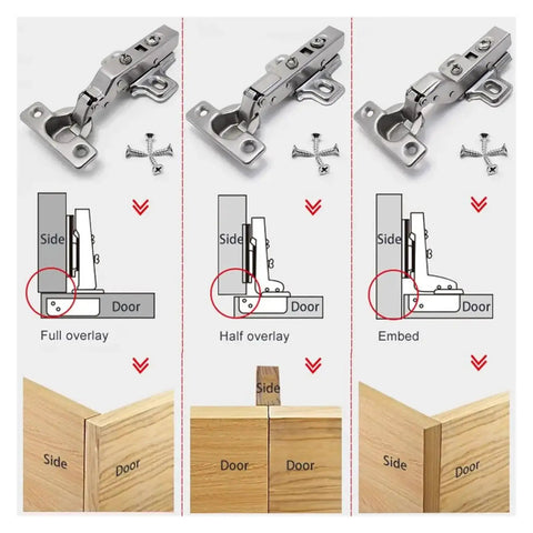 Door Stay Hinges With No Slam Soft Close Mini Hydraulic Damper For Small Cabinets And Thin Doors, 90 Degree Inset, 29mm Cup Hinge diagrams
