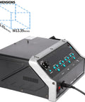 All-In-One Micro Soldering And Hot Air Rework Station with control panel, showing dimensions H5.71, W13.39, L11.81 inches.