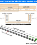 Diagram of Soft Close Drawer Slides 22 Inch, 10 Pairs With Brackets, showing dimensions and installation for kitchen and bedroom cabinets.