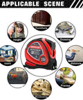 Industrial Magnetic Tape Measure with Fractions 1/8 and Metric, Auto Lock, True Zero Hook, Belt Clip shown with various uses